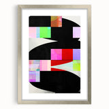 Abstract minimalist wall art design featuring a silver frame and mat, showcasing geometric patterns in soft colors, perfect for modern decor.