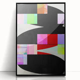 Framed abstract minimalist wall art design in black acrylic, showcasing clean lines and geometric shapes, perfect for modern home decor and upscale interiors.