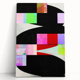 Abstract minimalist wall art on stretched canvas, featuring soft neutral tones and geometric shapes, leaning against a textured wall for a modern decor look.