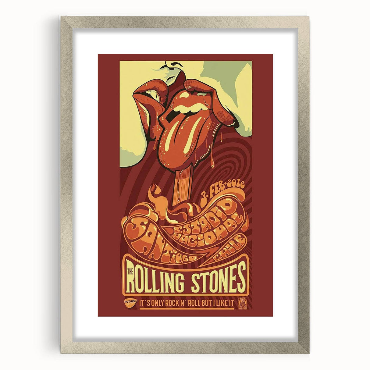 Rolling Stones 2016 Concert Poster - Santiago Chile Retro Art