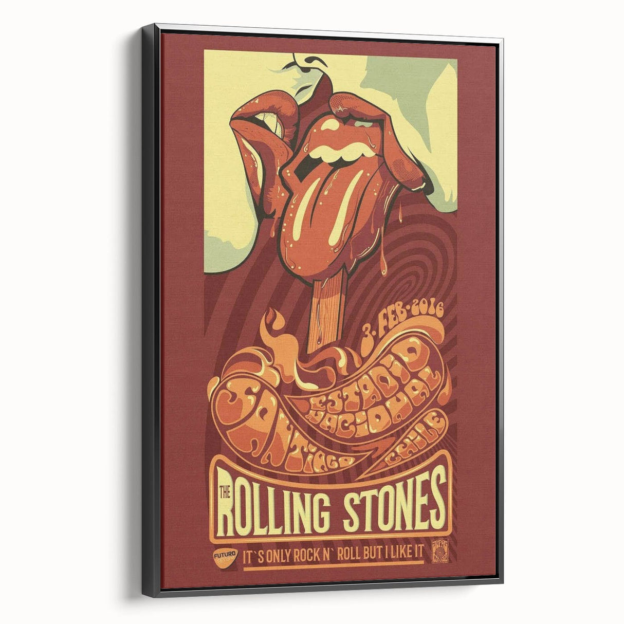 Rolling Stones 2016 Concert Poster - Santiago Chile Retro Art