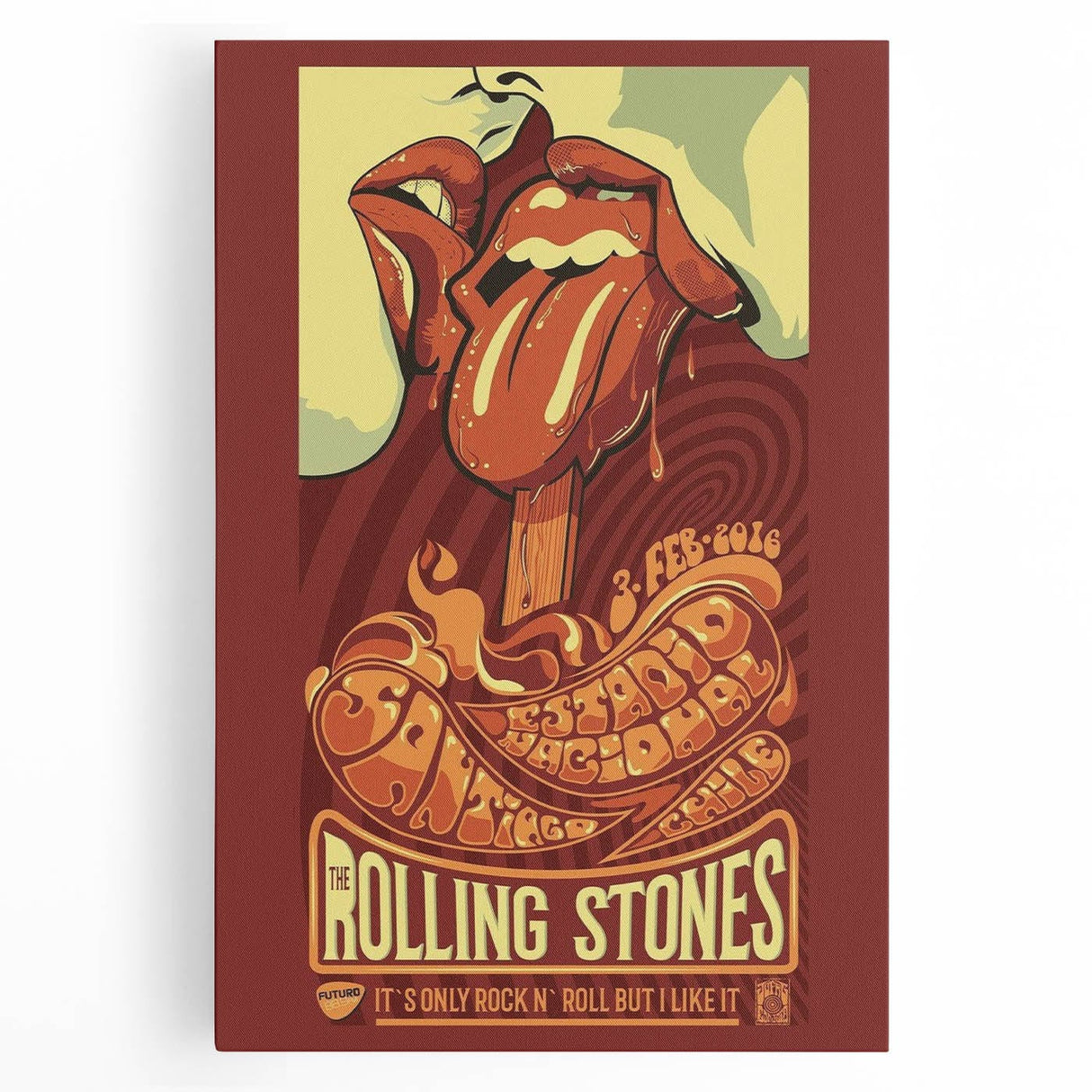 Rolling Stones 2016 Concert Poster - Santiago Chile Retro Art