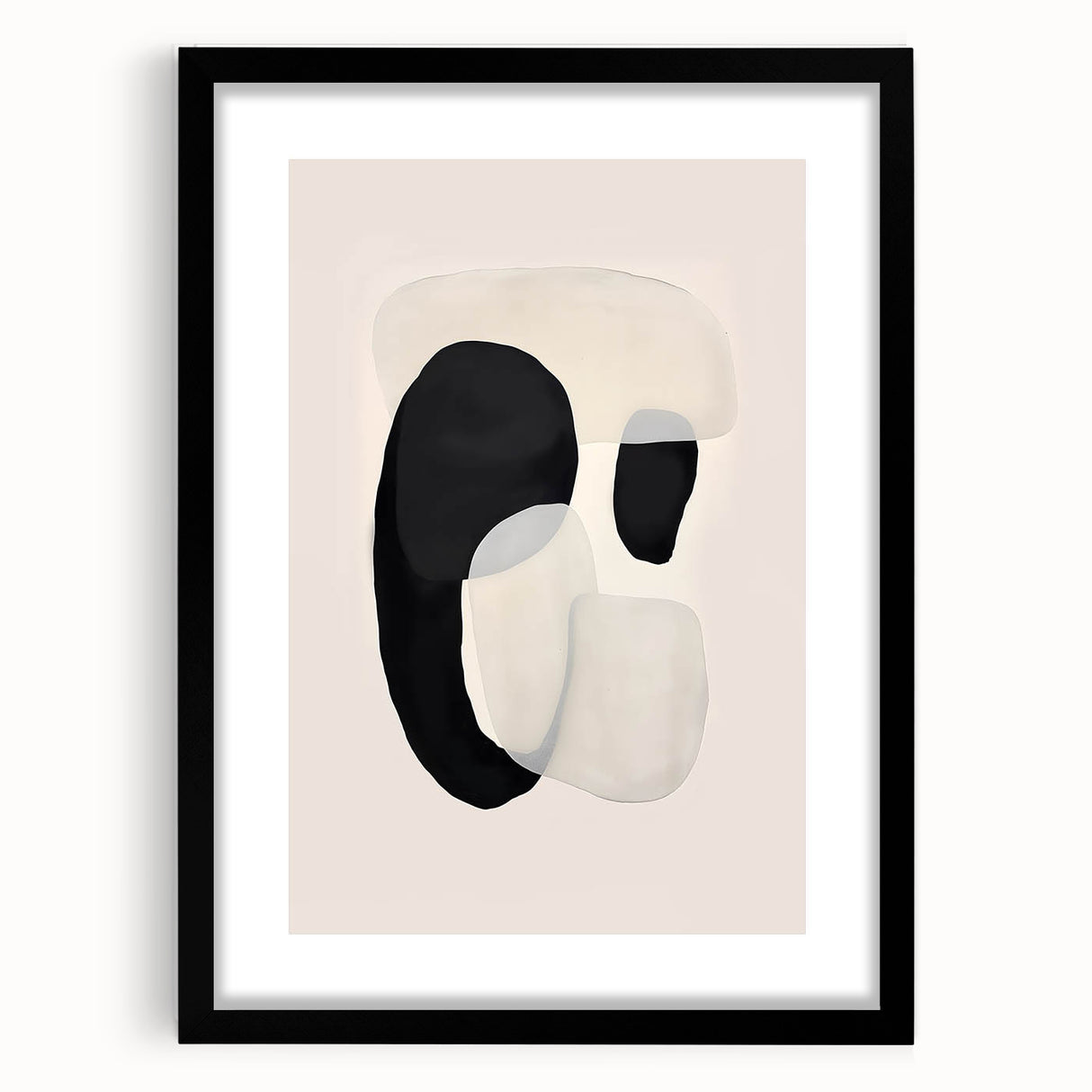 Minimalist abstract wall art framed with a white mat, showcasing soft pastel colors and geometric shapes, ideal for modern home decor and artistic aesthetics.