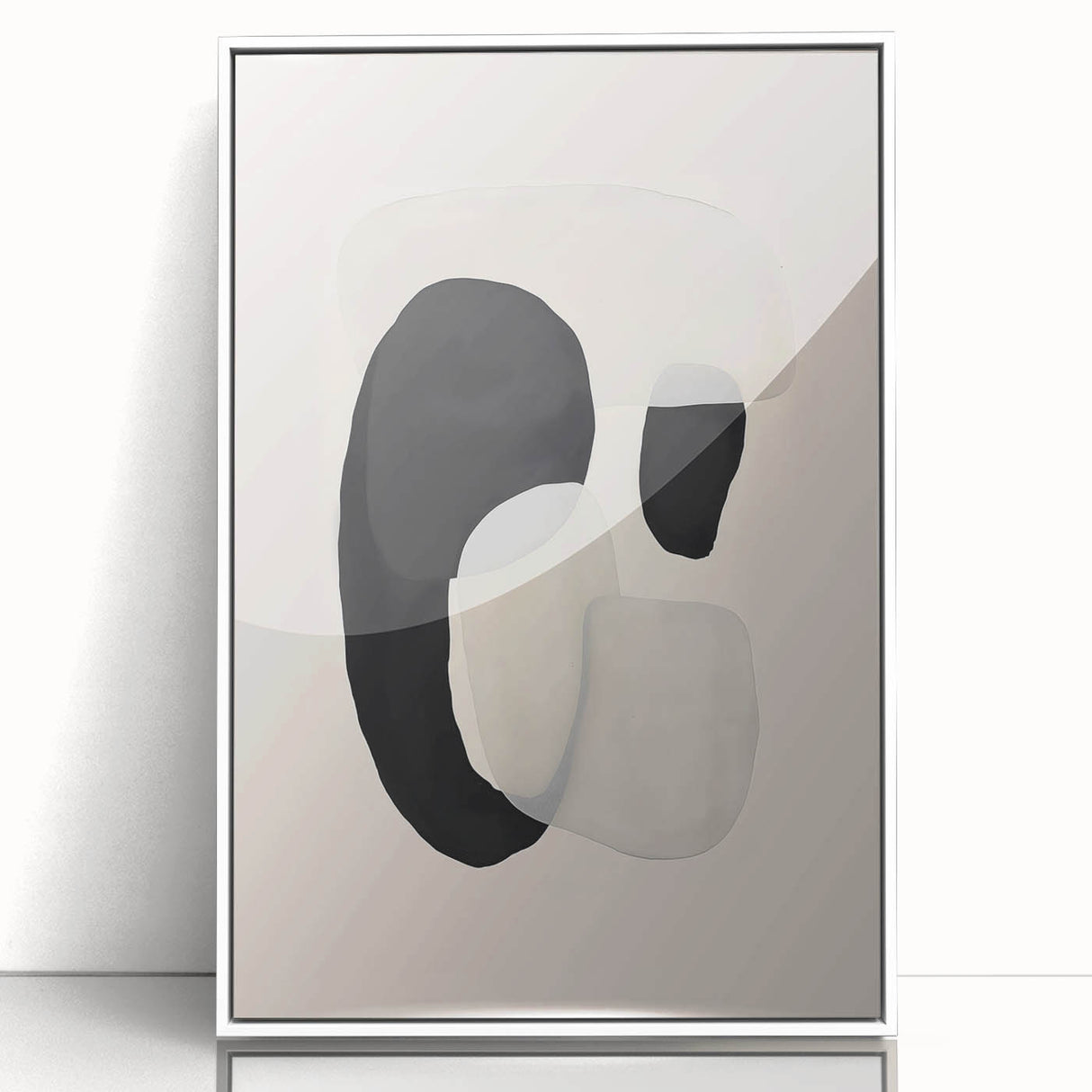 Framed abstract minimalist wall art featuring a sleek white design, displayed from the front view with a modern aesthetic, perfect for contemporary home decor.