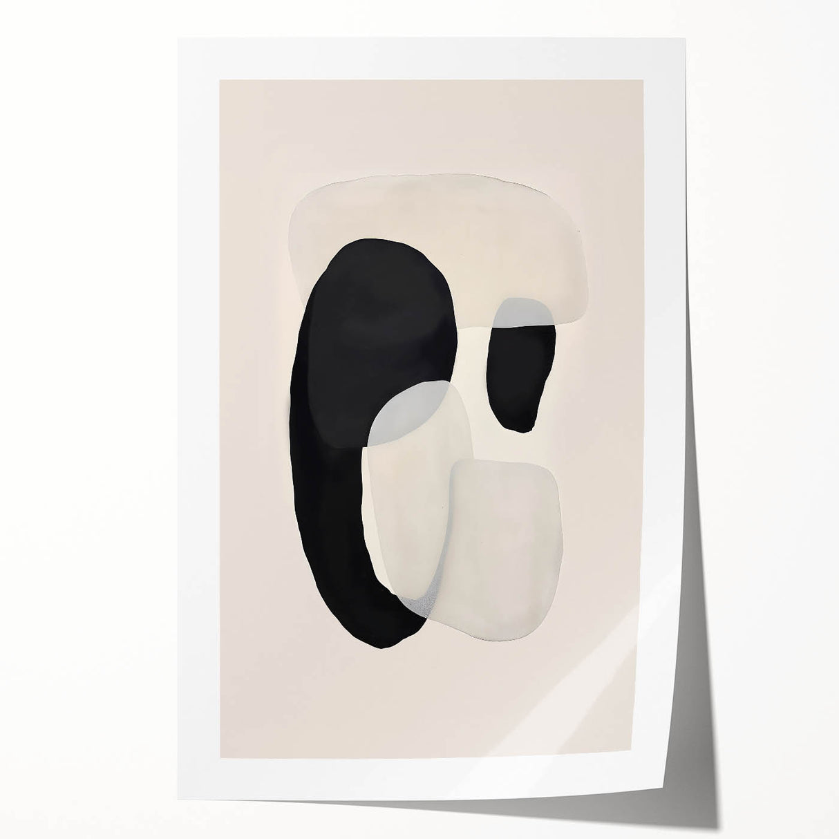 Abstract minimalist wall art print featuring soft pastel colors and geometric shapes, elegantly rolled and packaged for easy display in modern home decor.