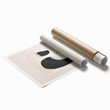 Abstract minimalist wall art rolled print showcasing soft pastel colors and geometric shapes, elegantly packaged in a protective cardboard tube for easy shipping.