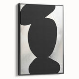 Framed minimalist wall art featuring an abstract black design, showcasing a sophisticated side view against a neutral background, perfect for modern decor.