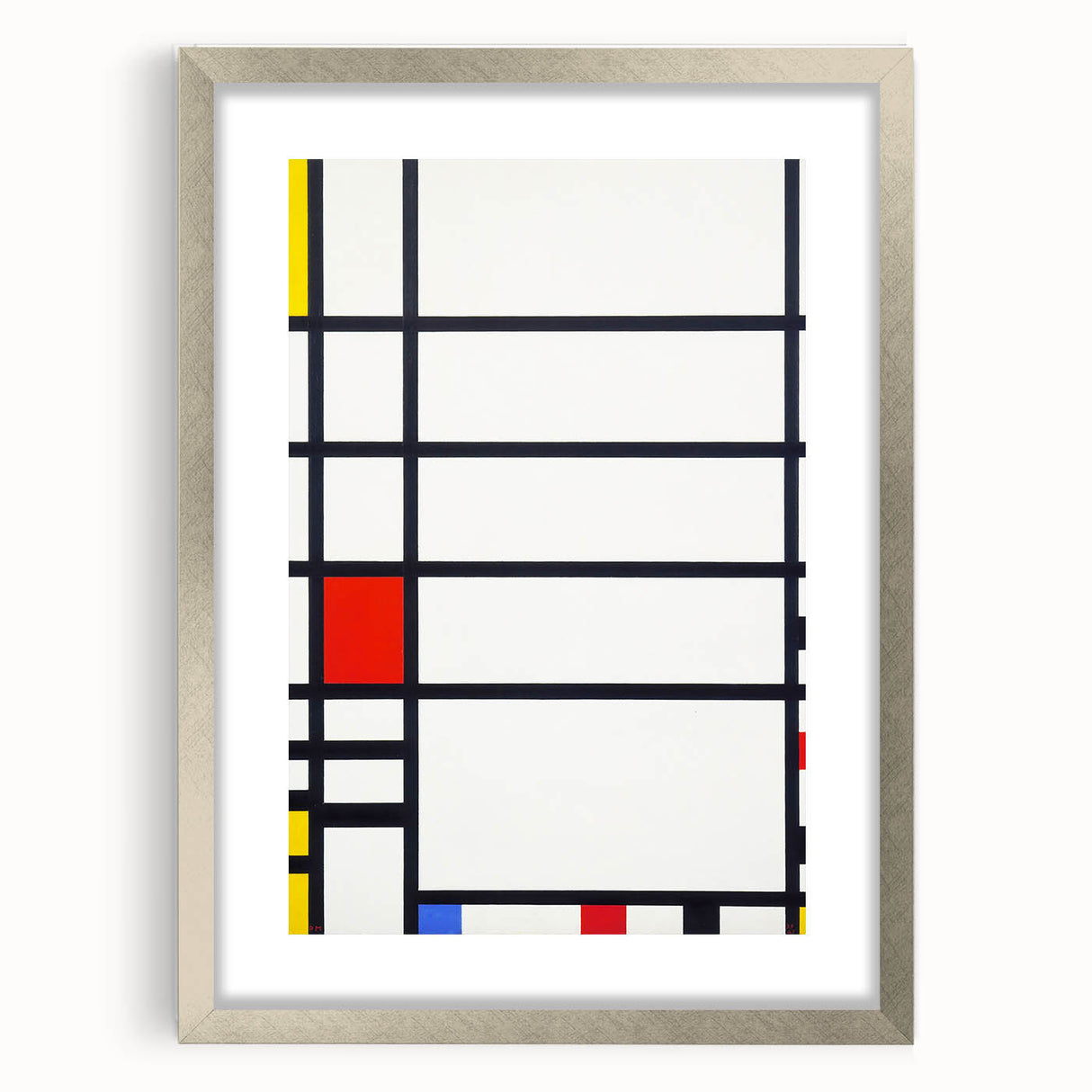 Abstract Geometric Wall Art - Mondrian's Modern Grid in Primary Colors