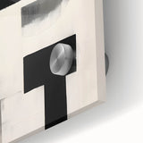 Abstract minimalist wall art print featuring soft pastel colors and geometric shapes, displayed on a sleek acrylic glass background, ideal for modern home decor.