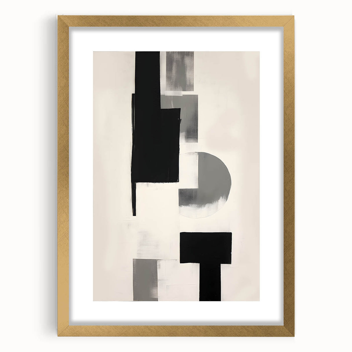 Minimalist wall art print framed in gold with a white mat, showcasing an abstract design, perfect for modern home decor or office settings.