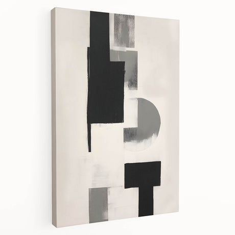 Abstract minimalist wall art on stretched canvas showcasing soft neutral tones and geometric shapes, ideal for enhancing modern home decor aesthetics.