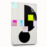 Abstract minimalist wall art design displayed in a side view on acrylic glass, featuring a blend of soft colors and geometric shapes, secured with decorative pins for a modern touch.