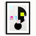 Abstract minimalist wall art print in a sleek black frame, featuring geometric shapes and soft color gradients, ideal for modern home decor and stylish interiors.