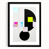 Abstract minimalist wall art print in a sleek black frame, featuring geometric shapes and soft color gradients, ideal for modern home decor and stylish interiors.
