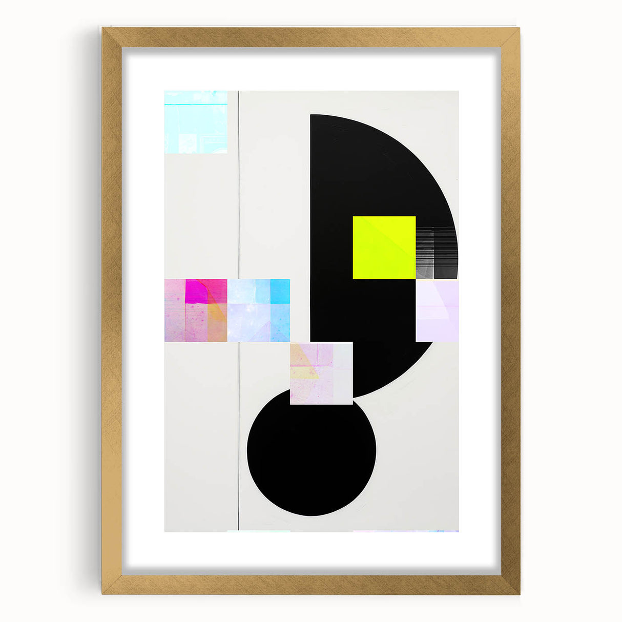 Abstract minimalist wall art framed in gold, showcasing a simple yet elegant design that enhances modern decor, perfect for home or office settings.