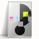 Framed abstract minimalist wall art in white acrylic, showcasing geometric shapes and soft pastel colors, perfect for modern home decor and aesthetic appeal.