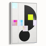 Framed abstract minimalist wall art displayed in a white setting, showcasing soft pastel colors and geometric shapes, perfect for modern home decor.