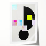 Abstract minimalist wall art print showcasing soft pastel colors and geometric shapes, rolled and packaged in a protective cardboard tube for easy handling. Ideal for modern home decor.