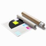 Abstract minimalist wall art print showcasing soft pastel colors and geometric shapes, elegantly rolled and ready for framing, perfect for modern decor.