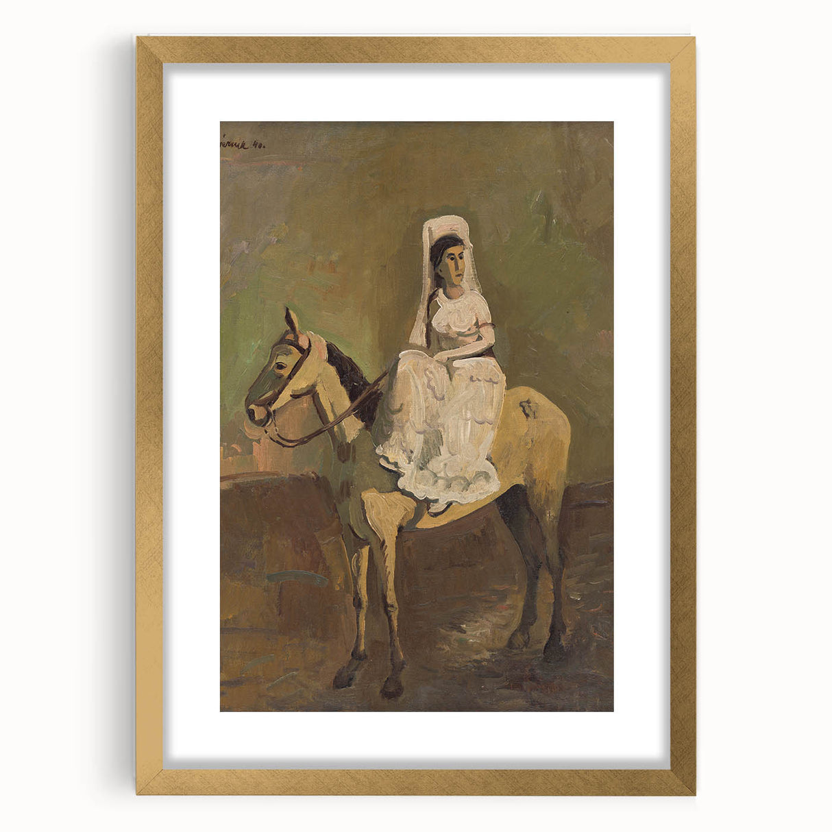 Vintage Equestrian Wall Art - Woman on Horseback in Earthy Tones