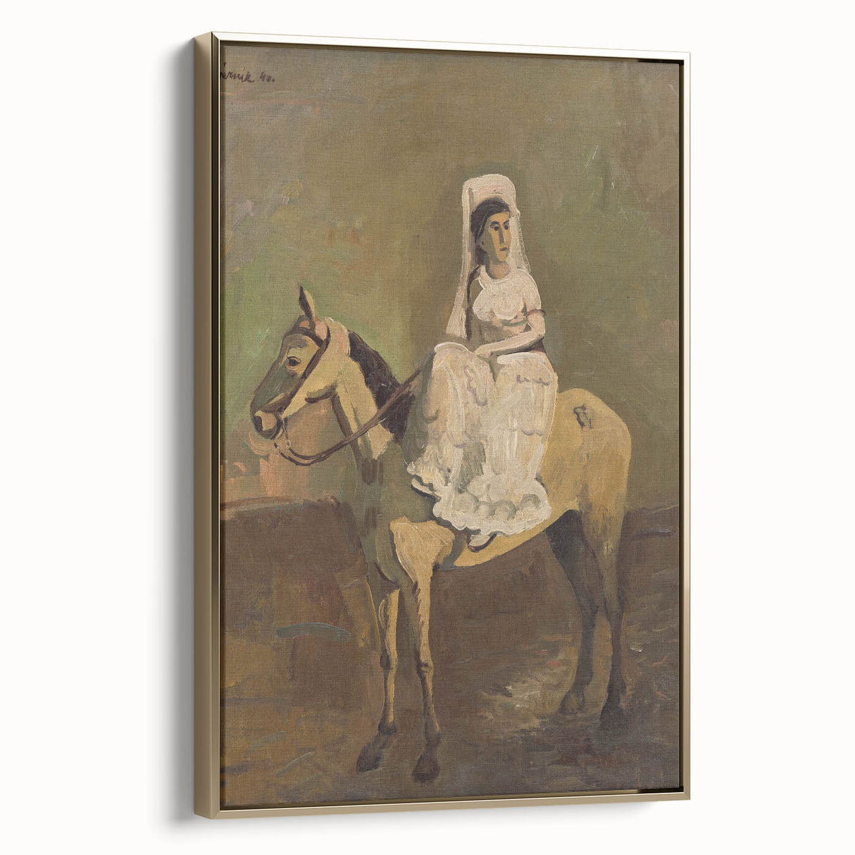 Vintage Equestrian Wall Art - Woman on Horseback in Earthy Tones
