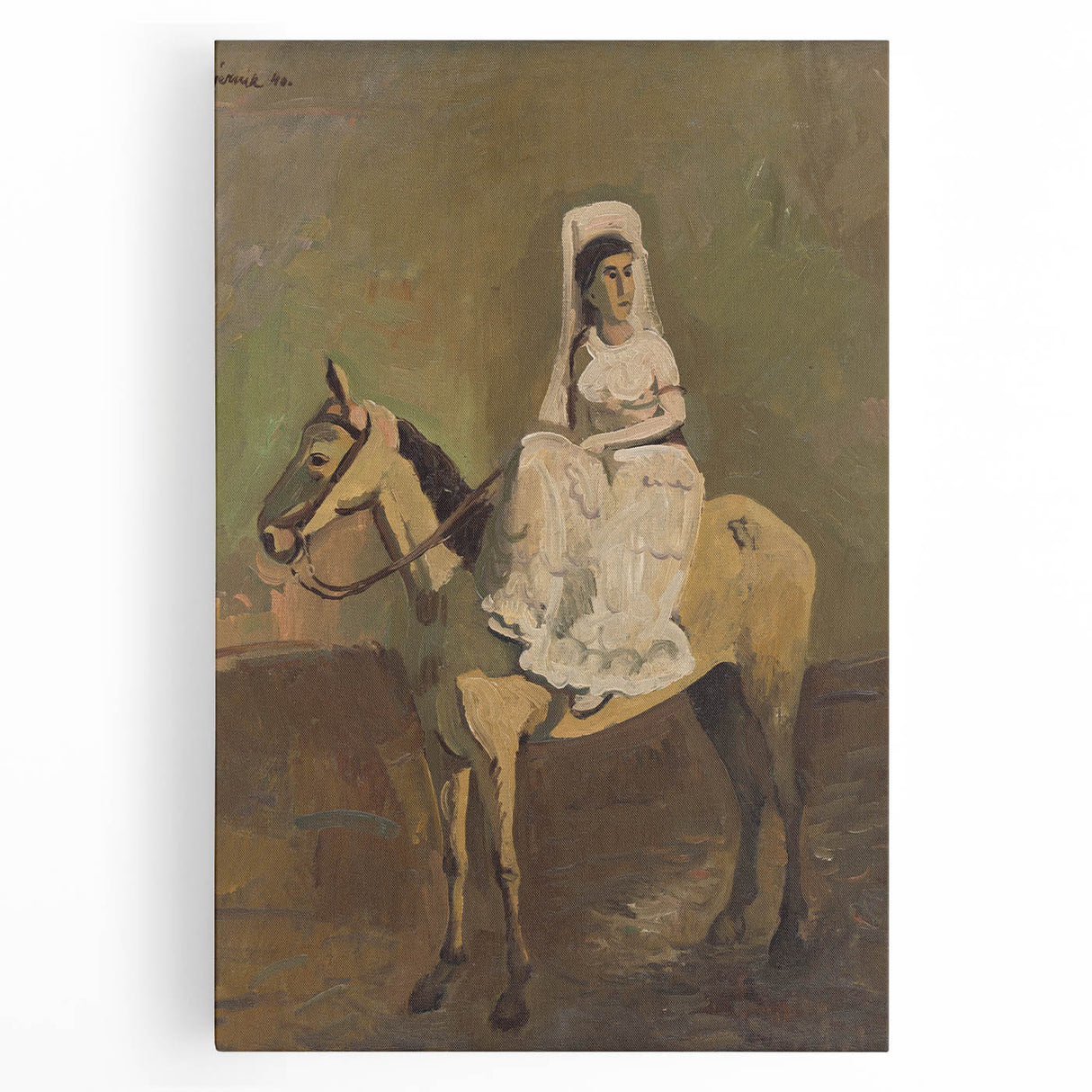 Vintage Equestrian Wall Art - Woman on Horseback in Earthy Tones