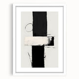 Abstract minimalist wall art framed in white with a mat, showcasing a sleek design ideal for modern decor, enhancing contemporary living spaces.