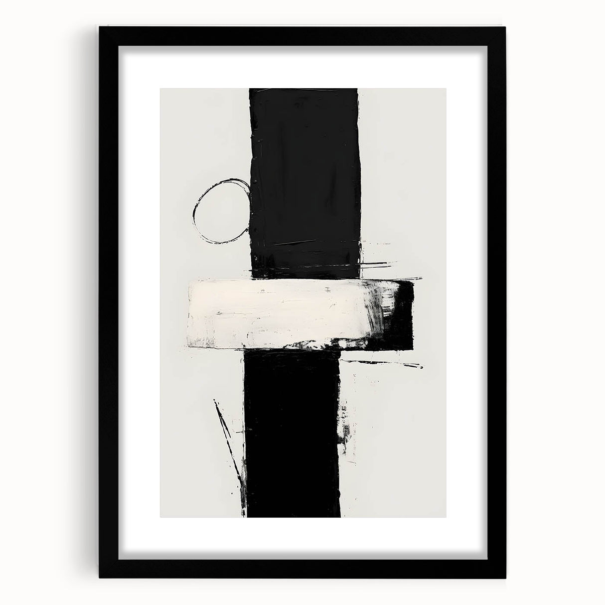 Abstract minimalist wall art framed with a mat, showcasing soft pastel colors and geometric shapes, perfect for modern home decor and artistic expression.