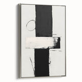 Minimalist abstract wall art in a sleek black frame, showcasing soft gray and silver tones, positioned on a white wall, ideal for modern decor enthusiasts.