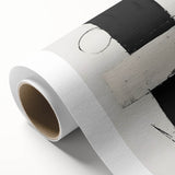 Abstract minimalist wall art on rolled canvas showcasing soft pastel colors and geometric shapes, perfect for modern home decor, packaged securely in a protective tube.