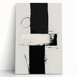 Abstract minimalist wall art design on stretched canvas, featuring soft pastel colors and geometric shapes, leaning against a neutral wall for an elegant decor touch.