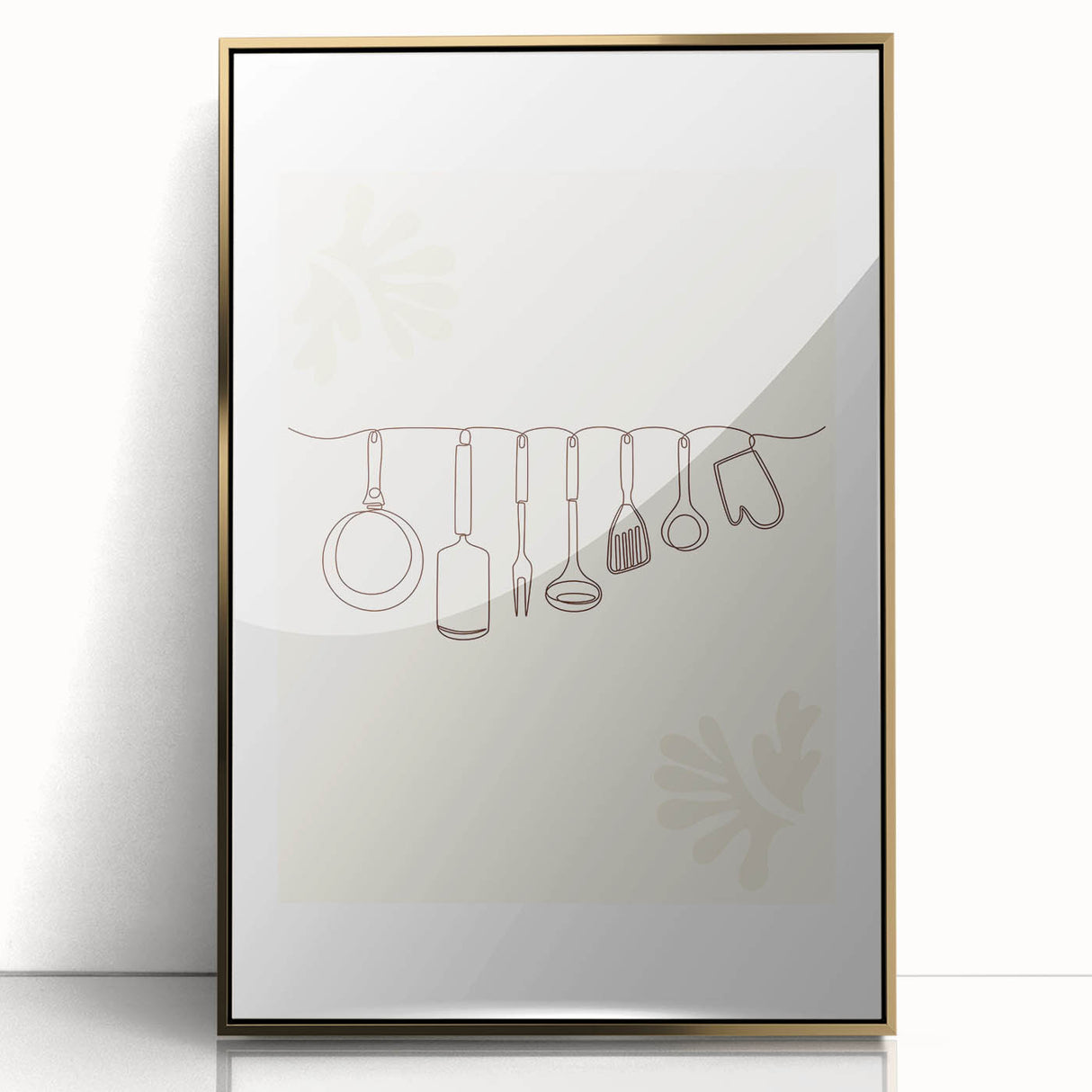 Large acrylic print of a mid-century modernist design in gold tones, ideal for modern art wall decor.