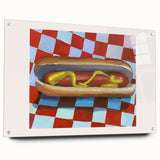 Large abstract wall art on acrylic glass featuring swirling blue and white patterns.