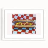 Abstract art print featuring swirling blue and white patterns on a framed canvas, suitable for dining room or bedroom decor.