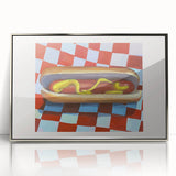 Mid-century modernist art featuring geometric shapes in pastel hues on a framed acrylic print, ideal for nursery wall decor.