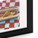 Close-up of a black framed canvas featuring colorful, textured abstract art, ideal for extra large living room wall decor.