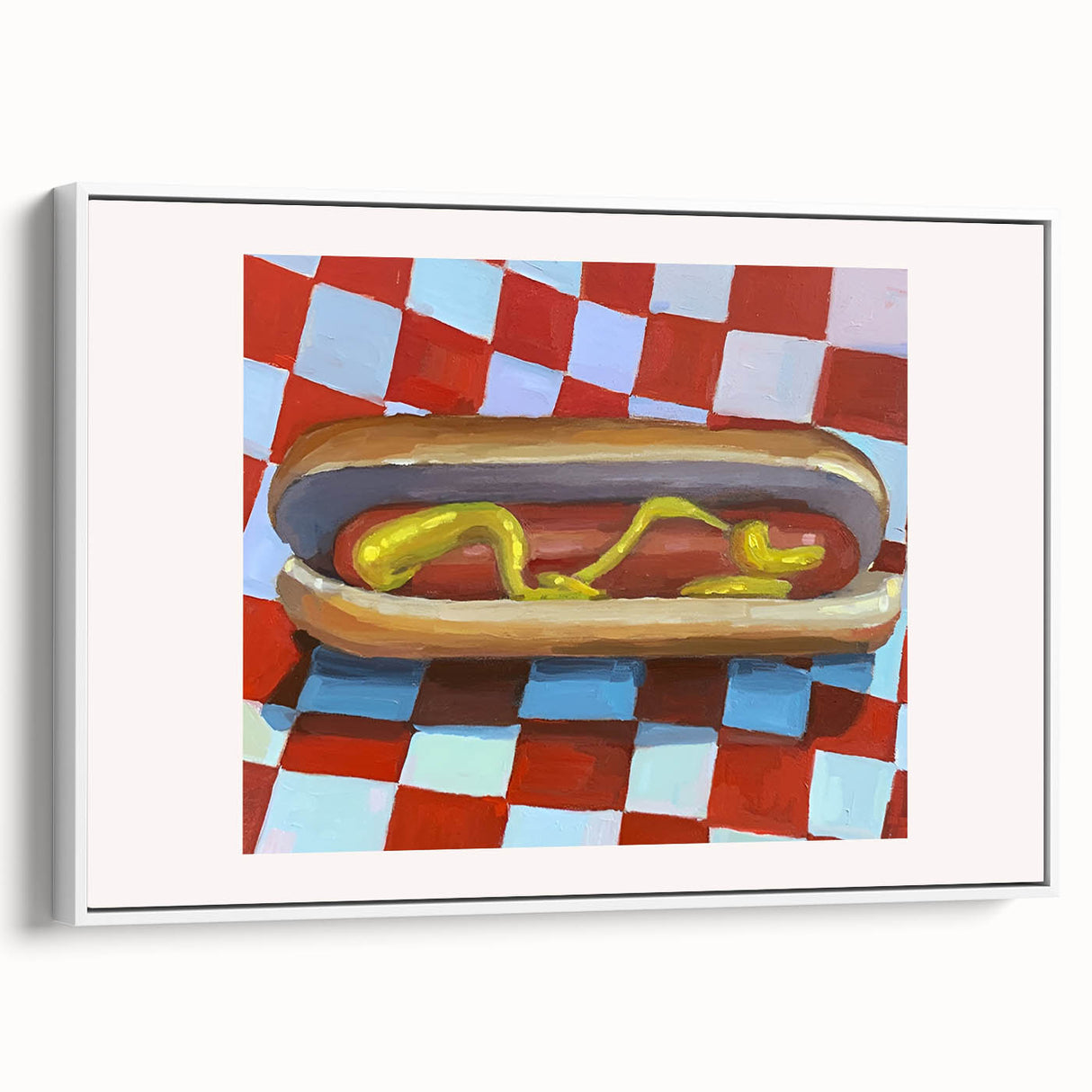 Framed canvas featuring vintage poster art of colorful dishes, ideal for extra large living room wall.