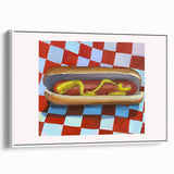 Framed canvas featuring vintage poster art of colorful dishes, ideal for extra large living room wall.