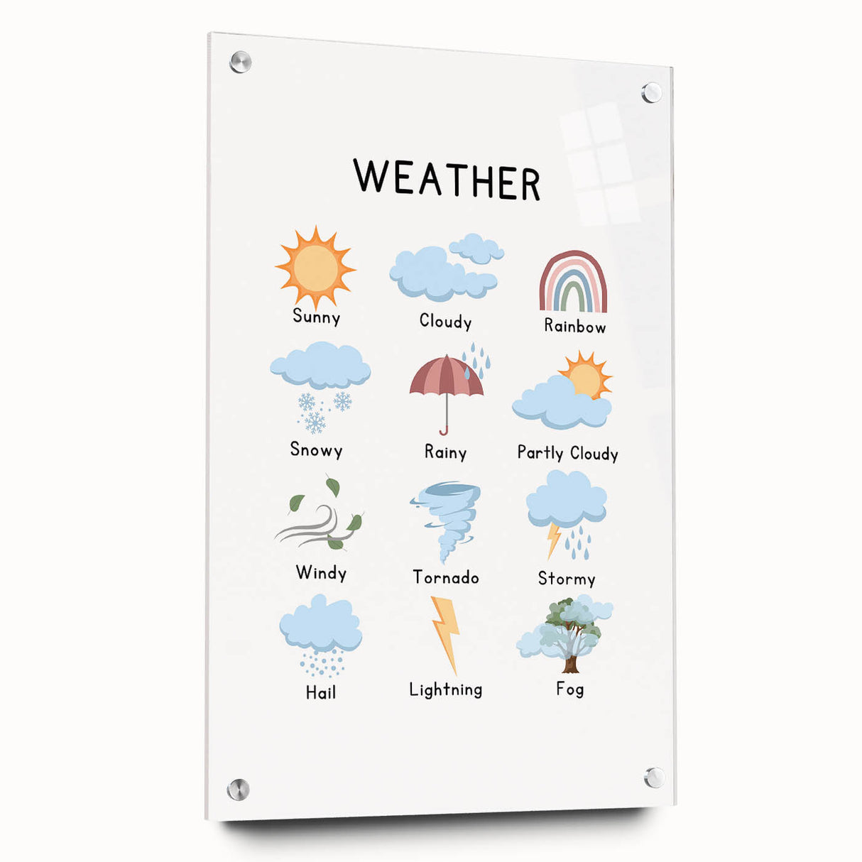 Weather Typography Art Print – Sunny, Cloudy, and Rainbow Wall Art