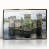 Framed acrylic artwork showcasing a stunning landscape with a majestic castle, highlighted by a gold border, ideal for home decor and art enthusiasts.