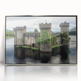 Framed acrylic artwork of a stunning castle landscape, featuring vibrant colors and intricate details, elegantly displayed with a silver frame. Perfect for home decor.