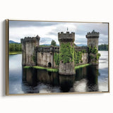 Framed canvas artwork showcasing a stunning landscape with a castle, set against a vibrant sky. The gold frame adds elegance, perfect for home decor.