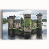 Stretched canvas artwork depicting a vibrant landscape with a majestic castle under a blue sky, perfect for home decor or art enthusiasts. The detailed scene showcases lush greenery and intricate architectural features, adding elegance to any space.
