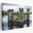 Stretched canvas artwork depicting a scenic landscape with a majestic castle, showcasing vibrant colors and intricate details, ideal for home decor.