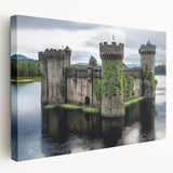 Stretched canvas artwork depicting a scenic landscape with a majestic castle, showcasing vibrant colors and intricate details, ideal for home decor.