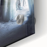 Close-up of a vibrant acrylic landscape depicting colorful caves, showcasing intricate details and textures, ideal for enhancing modern home decor or art collections.