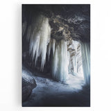 Stretched canvas artwork depicting a vibrant landscape with intricate cave details, showcasing rich colors and textures, perfect for home decor or art enthusiasts.