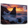 Acrylic glass artwork showcasing a scenic cliff landscape, viewed from the side, with decorative pins accentuating the design. Ideal for modern home decor.