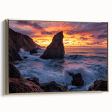 Framed canvas artwork showcasing dramatic cliffs and landscapes with a gold frame, perfect for adding elegance to home decor. Ideal for nature lovers and art enthusiasts.