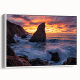 Framed canvas artwork showcasing a breathtaking cliff landscape with vibrant colors and intricate details, displayed from a side view against a white background. Perfect for home decor.